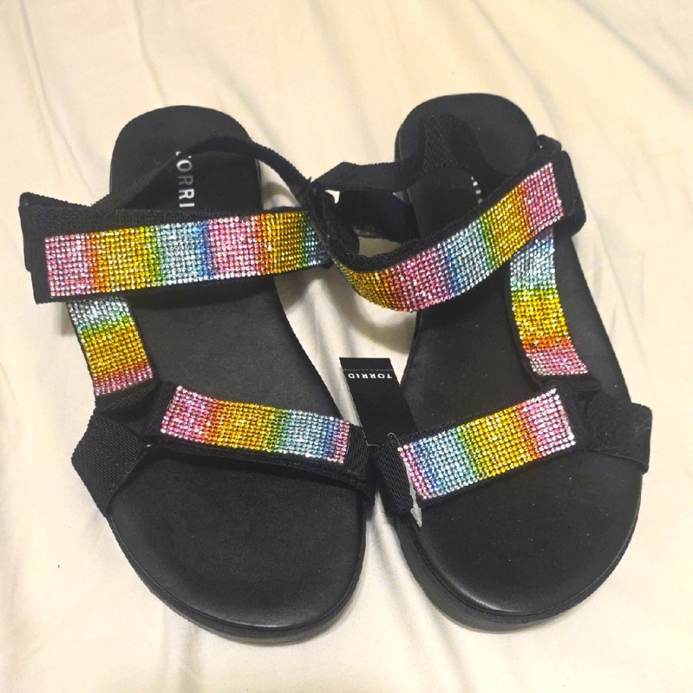 TORRID RAINBOW RHINESTONE GLADIATOR SANDALS NWT